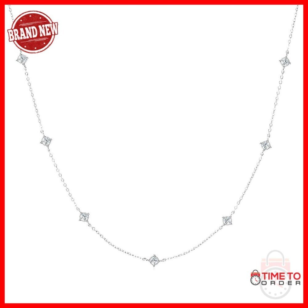 925 Sterling Silver Moissanite Choker Necklace with Certificate, 16" Adjustable